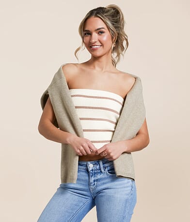 Double Zero Striped Sweater Cropped Tube Top front view