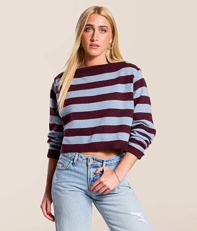 Double Zero Striped Boatneck Sweater front view