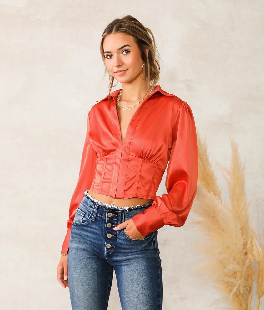 Burnt orange cheap satin blouse