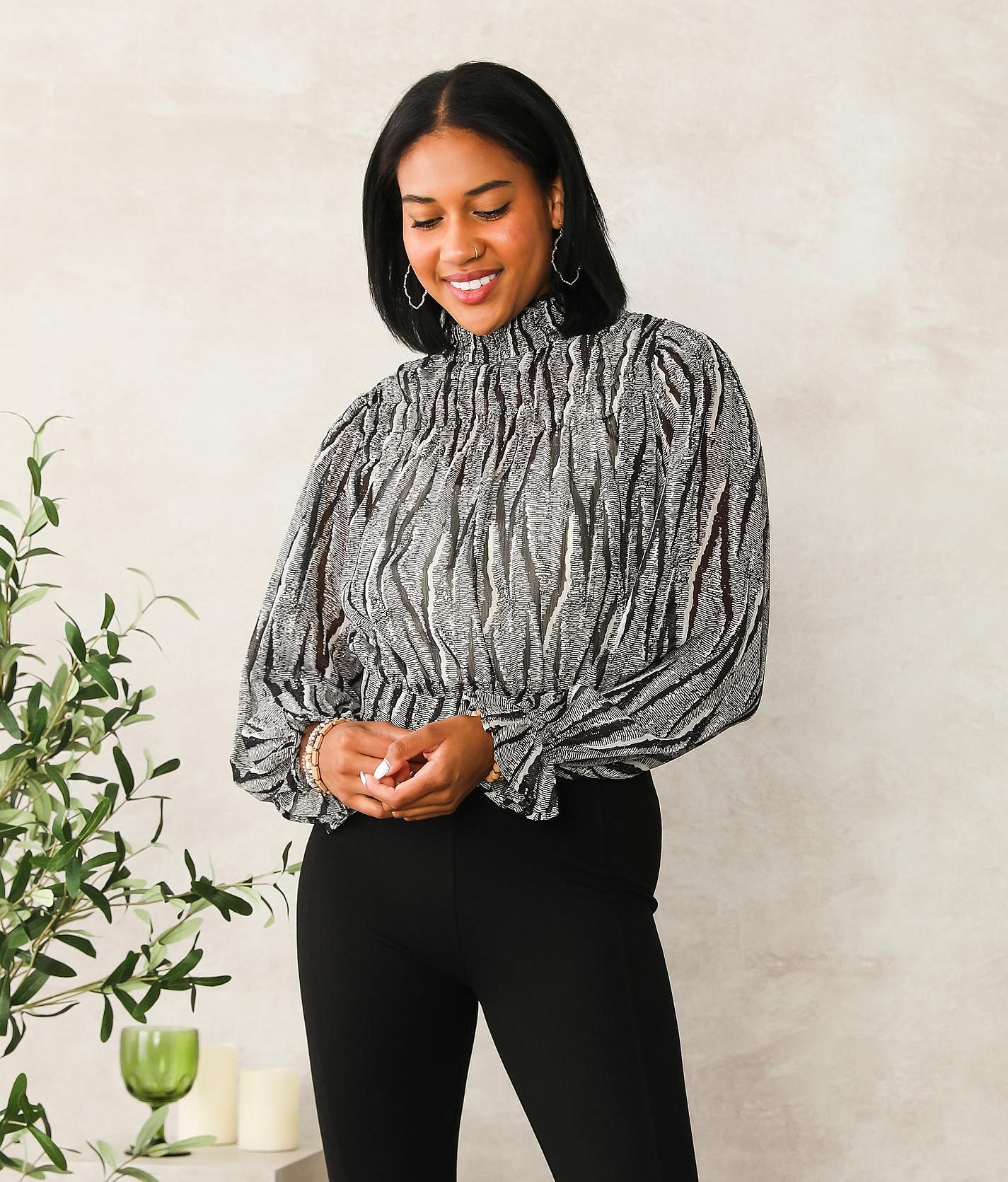 Willow & Root Metallic Striped Chiffon Blouse - Women's Shirts 