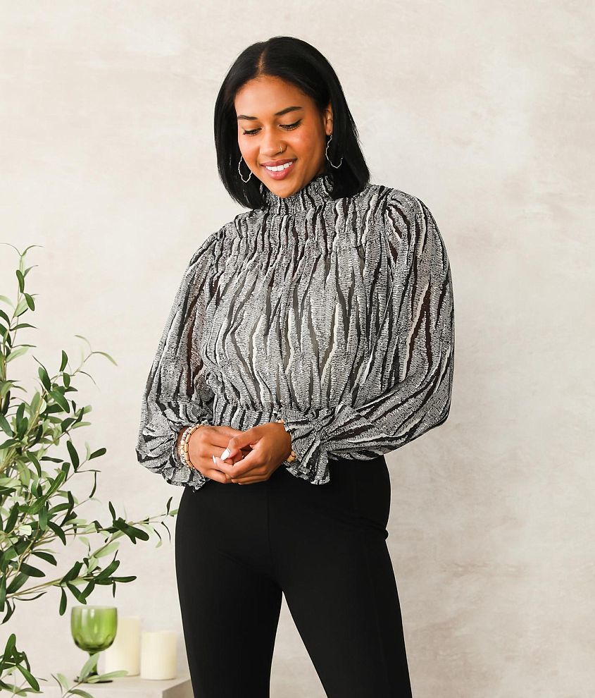 Willow &#38; Root Metallic Striped Chiffon Blouse front view