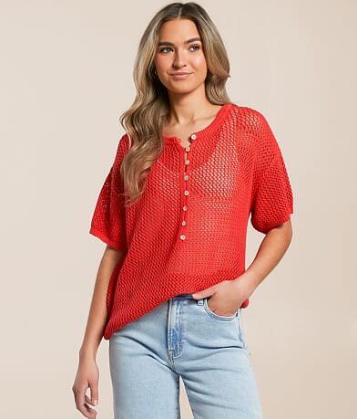 Hyfve Open Stitch Henley Sweater front view