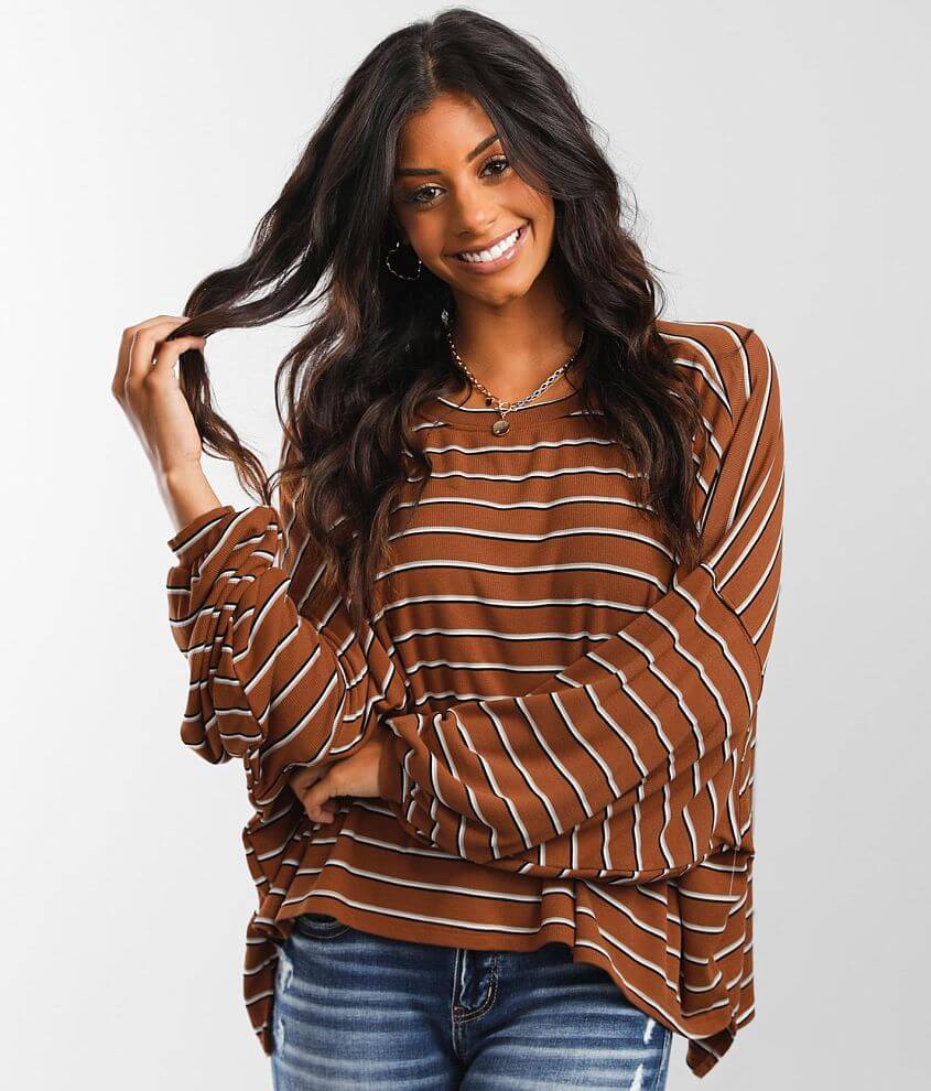 BKE Striped Knit Oversized Top front view