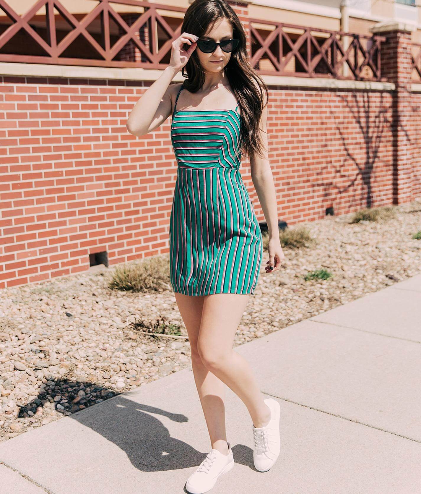 green strap dress