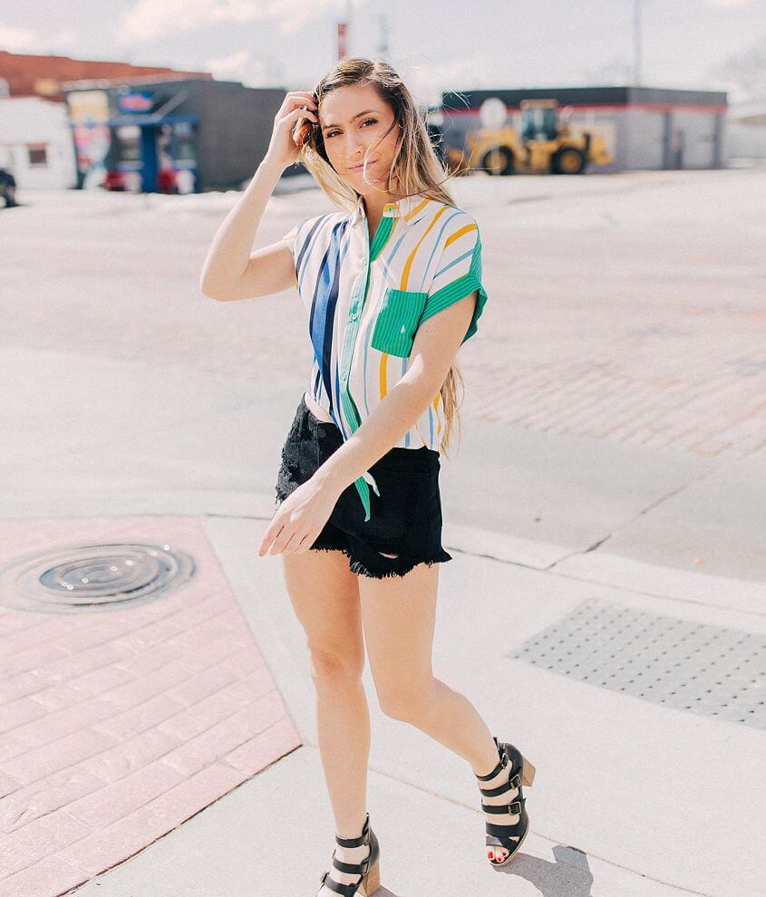 Striped Tie Front Top