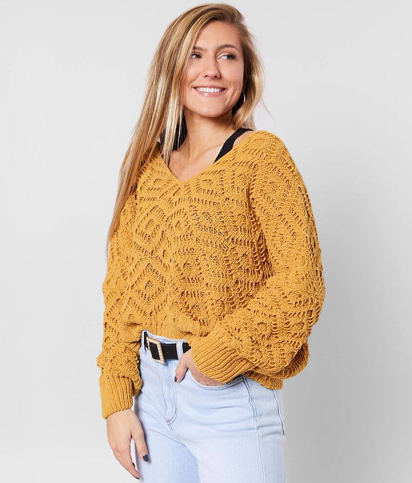 FAVLUX Pointelle Double V-Neck Chenille Sweater - Women's Sweaters in ...