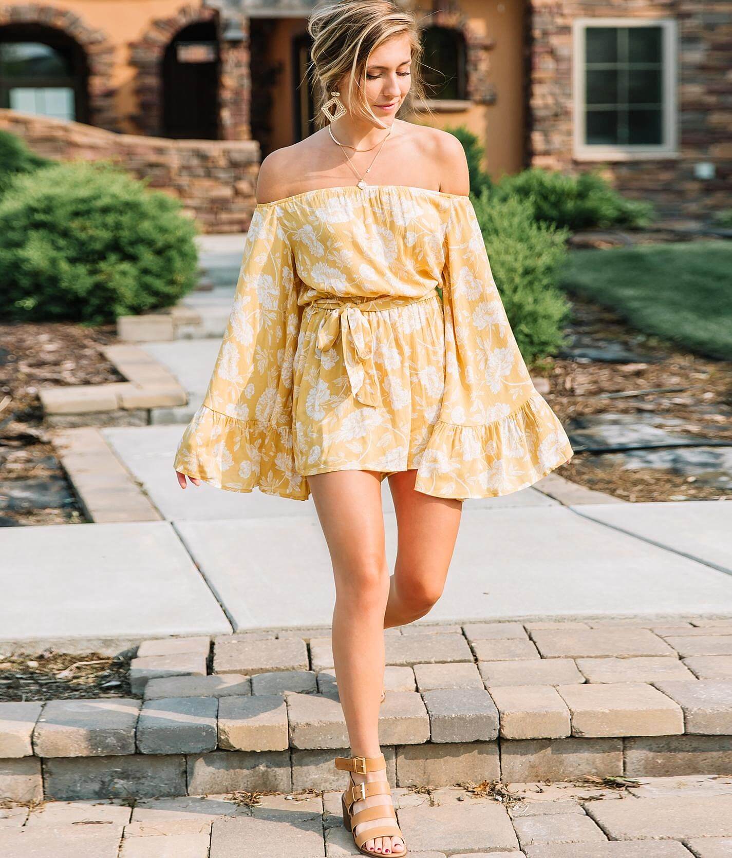 yellow off shoulder romper