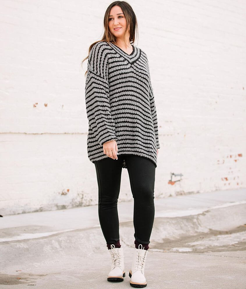 FAVLUX Striped Chunky Tunic Sweater front view