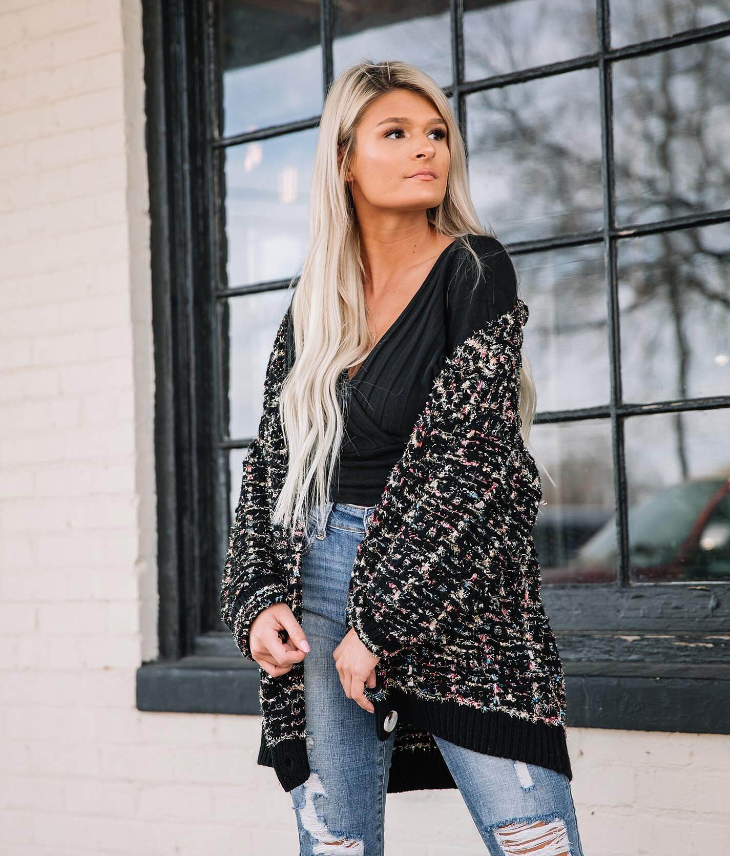 metallic gold cardigan sweater