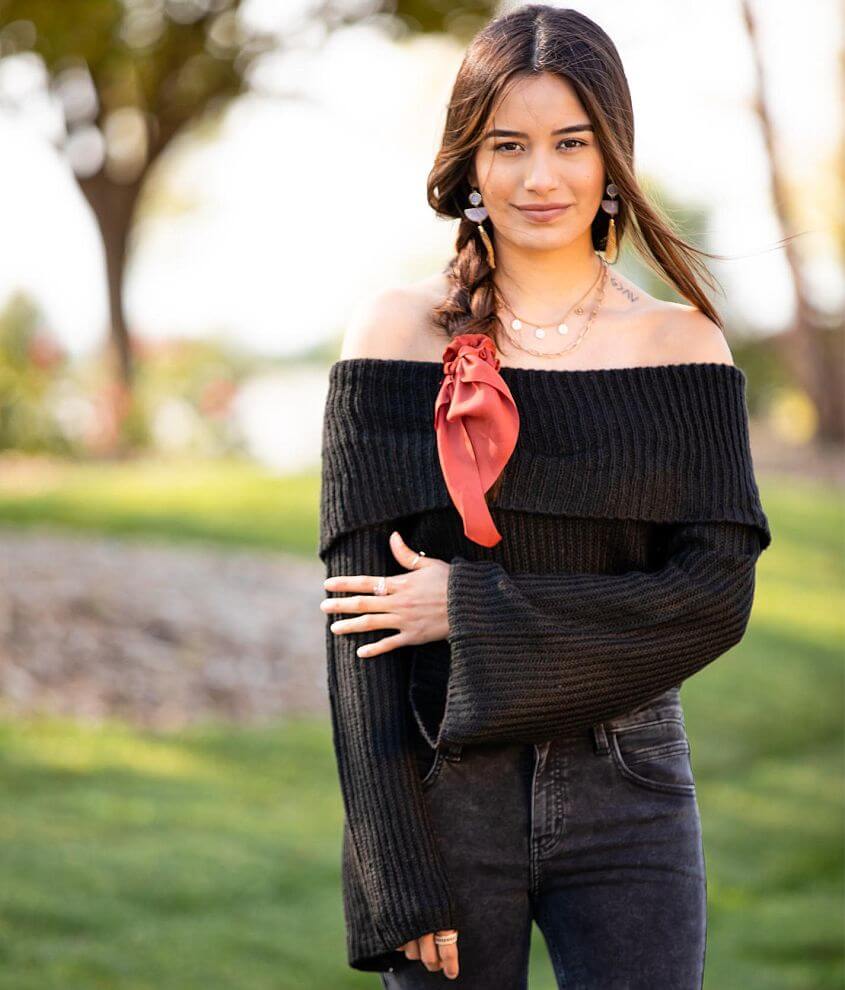 Black off the shoulder hotsell cropped sweater