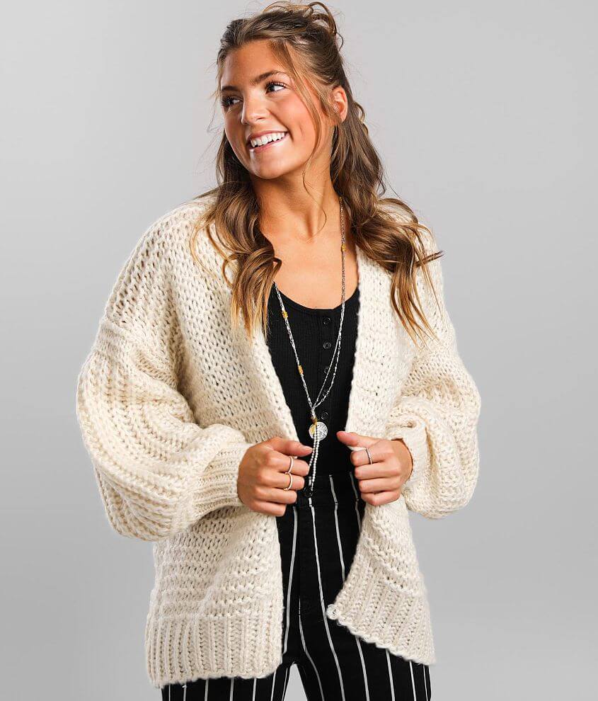 Shaker-Stitch Cardigan Sweater