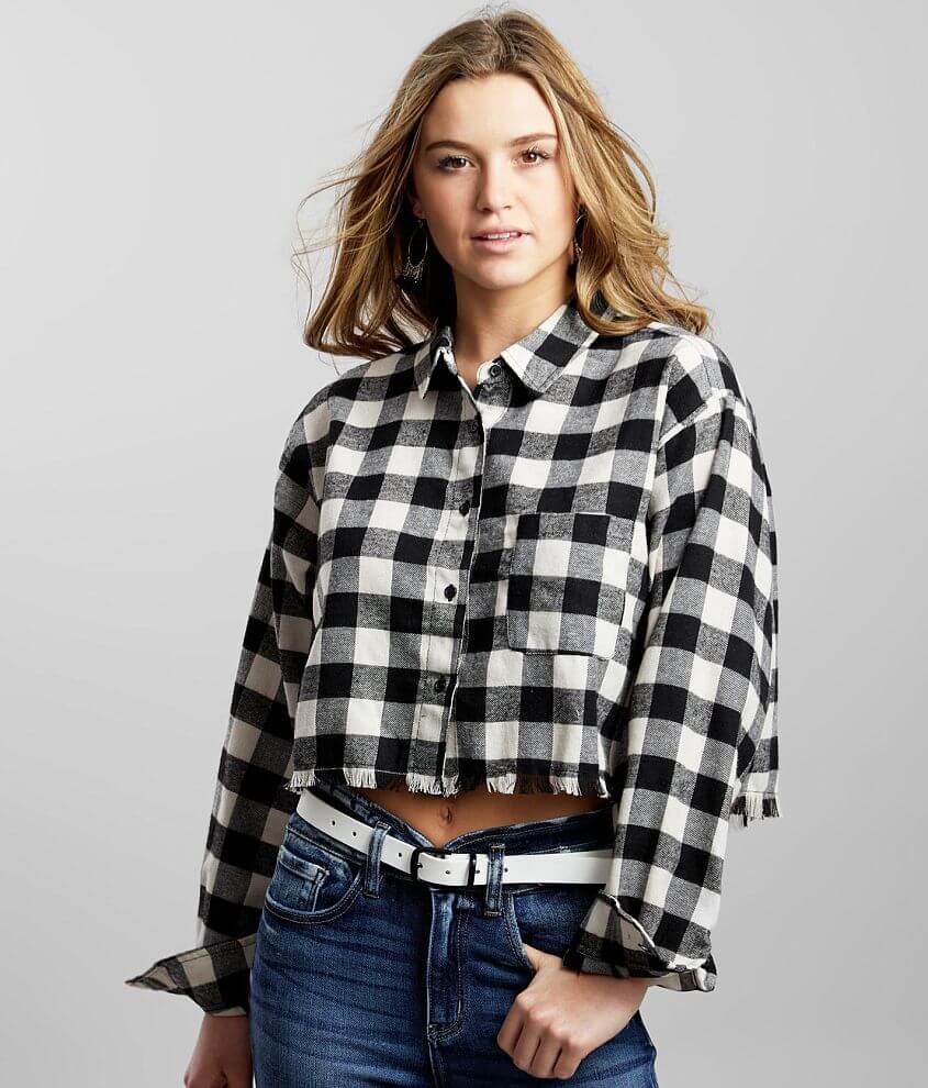 Hyfve Checkered Plaid Cropped Shirt front view