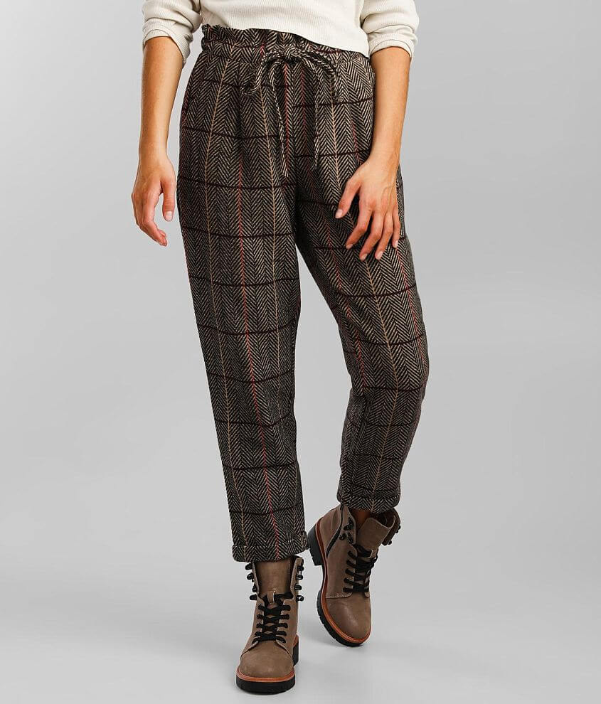 plaid paperbag pants