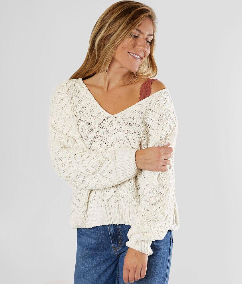 FAVLUX Double V-Neck Chenille Sweater front view