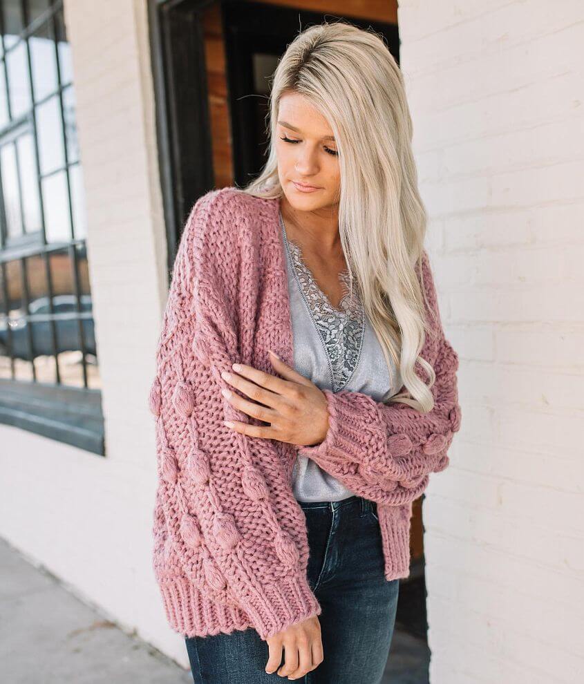 Pink bobble sleeve chunky on sale cardigan