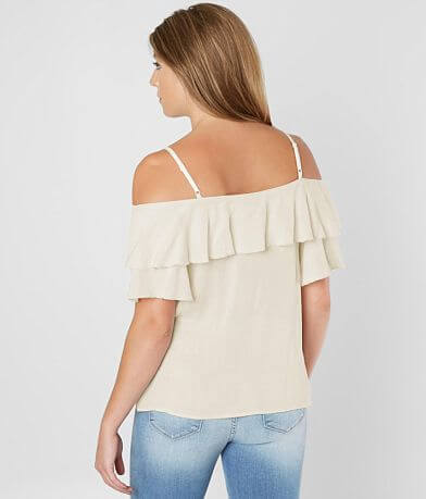 onetheland Cold Shoulder Ruffle Top BACK
