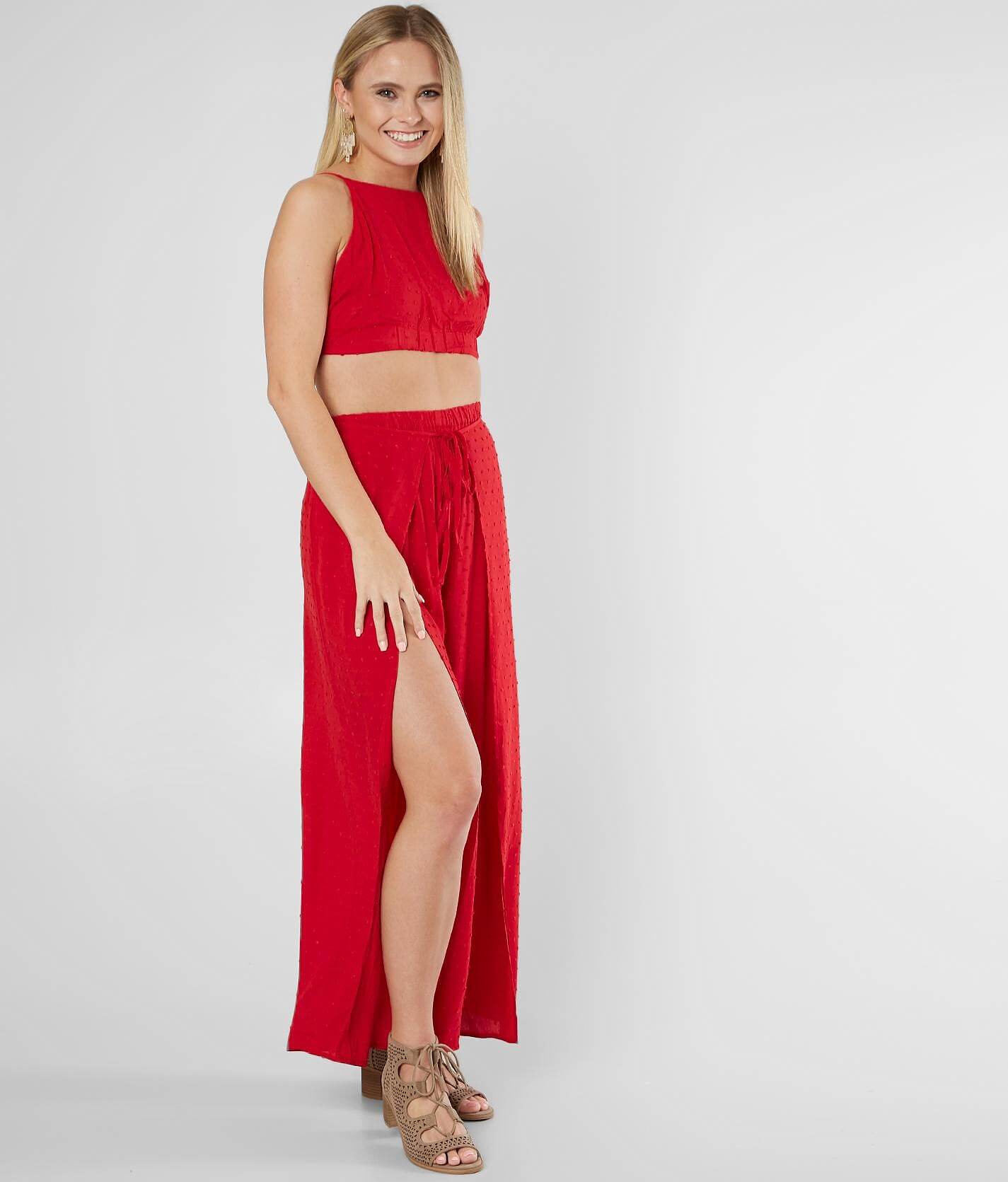 red two piece romper