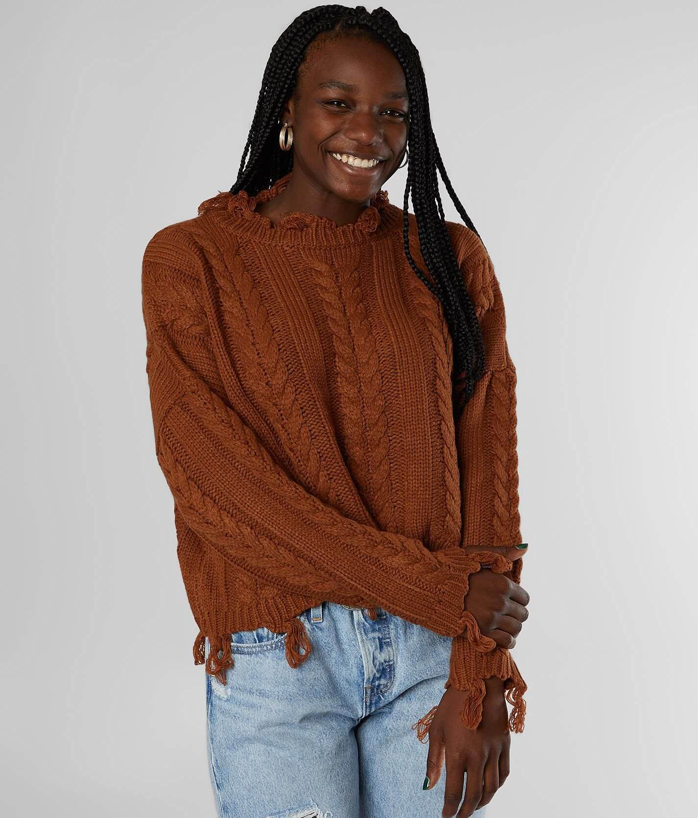 ★TRILLION★ Vintage washed damaged cable knit BROWN TRSKN21 Vintage J.Crew '90s Cotton Cable-knit Sweater For Men | J.Crew
