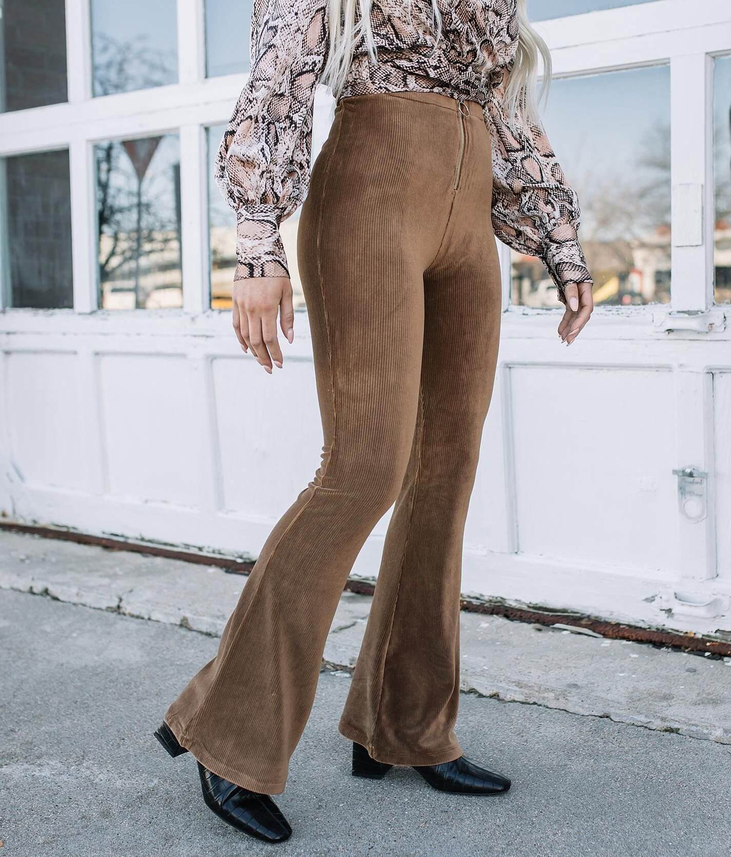 CHANCE Brown Corduroy Flare Trousers