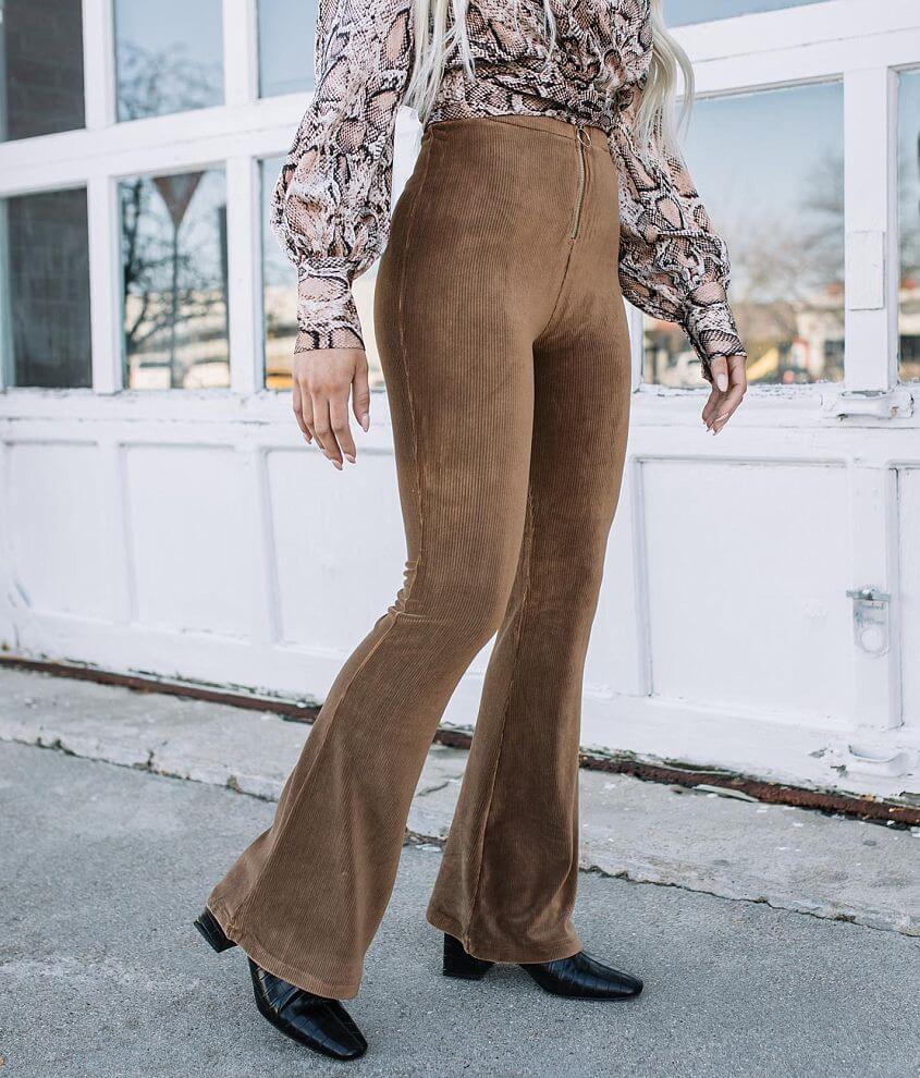 Brown Wide Leg Pants Outfit, Velvet Jeans Pants Outfits