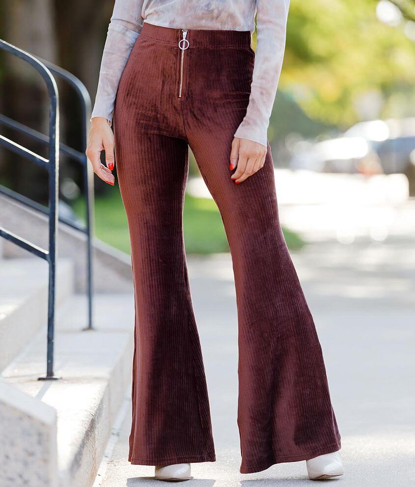 High Rise Ribbed Velvet Pull-On Flare Pants