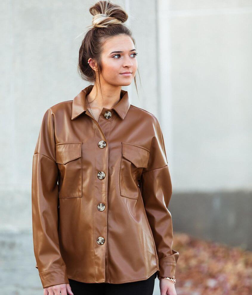 Faux-leather shacket outfit — Covet & Acquire