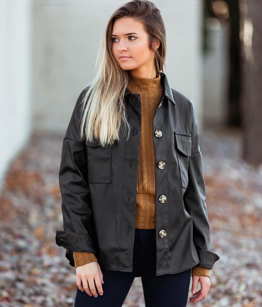Hyfve Faux Leather Shacket - Women's Coats/Jackets in Black | Buckle