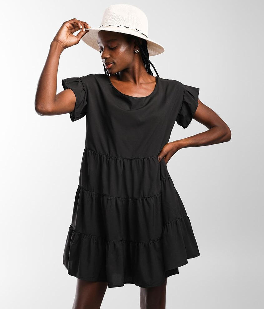 Black layered outlet ruffle dress