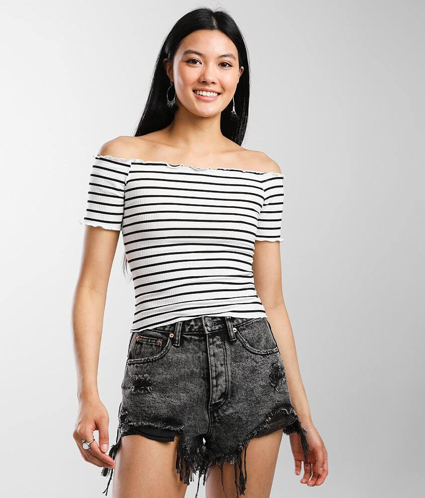 Hyfve Striped Off The Shoulder Cropped Top front view