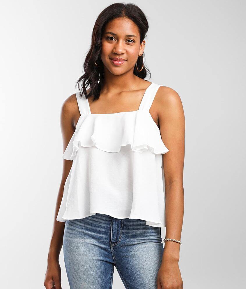 White Ruffled Sleeveless Top