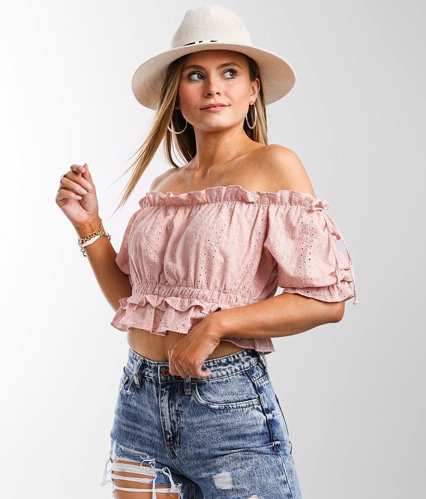 Hyfve Embroidered Floral Eyelet Cropped Top front view