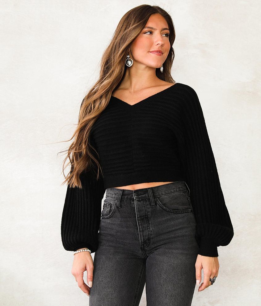 Hyfve Ribbed Knit Dolman Cropped Sweater front view