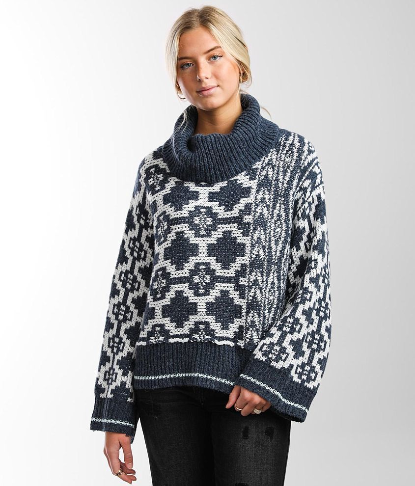 Hyfve Patterned Cowl Neck Sweater front view