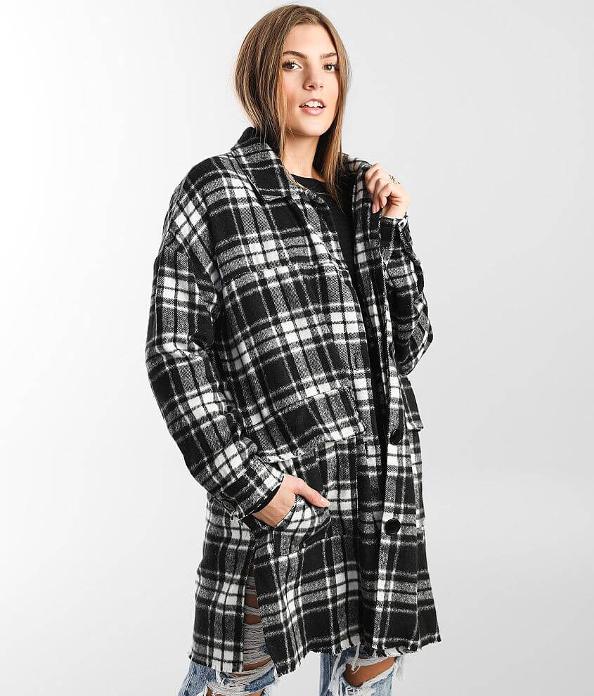 Hyfve Plaid Fleece Trench Jacket front view