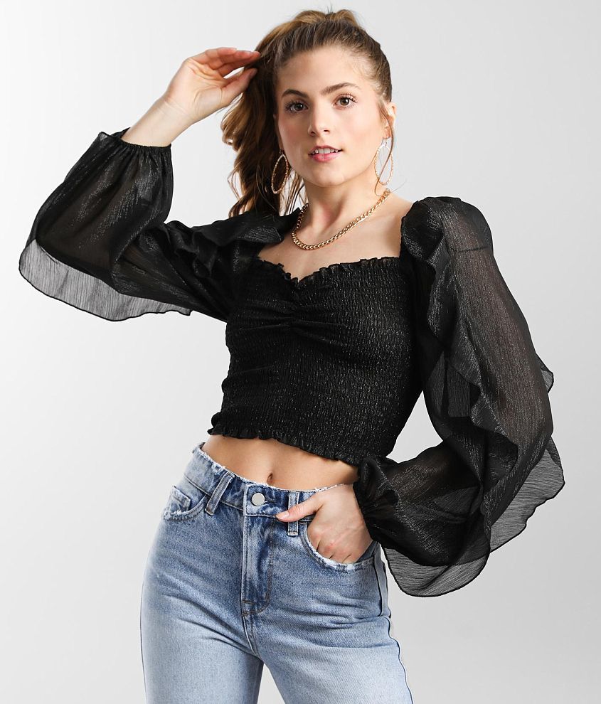 Hyfve Ruffled Sweetheart Cropped Top front view