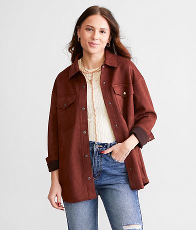 Willow & Root Faux Suede Shacket front view