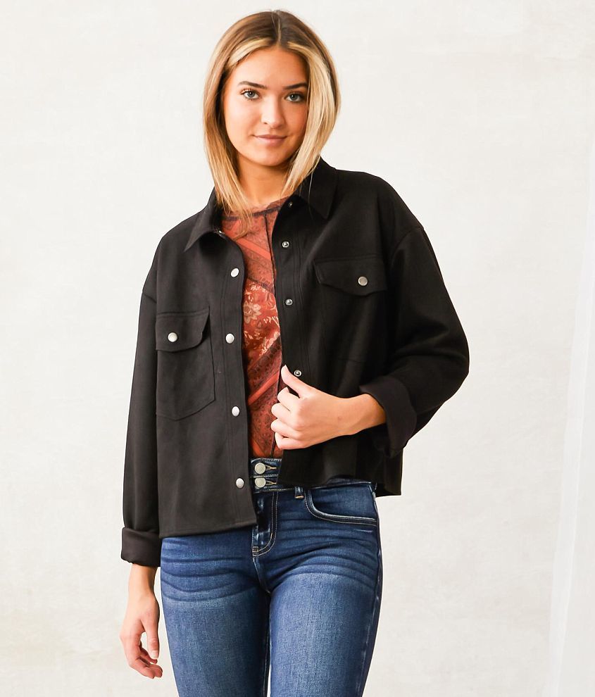 Cropped black hotsell suede jacket