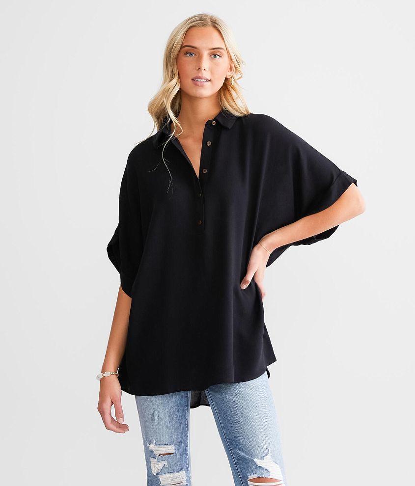 Oversized Henley Top, Women's Tops