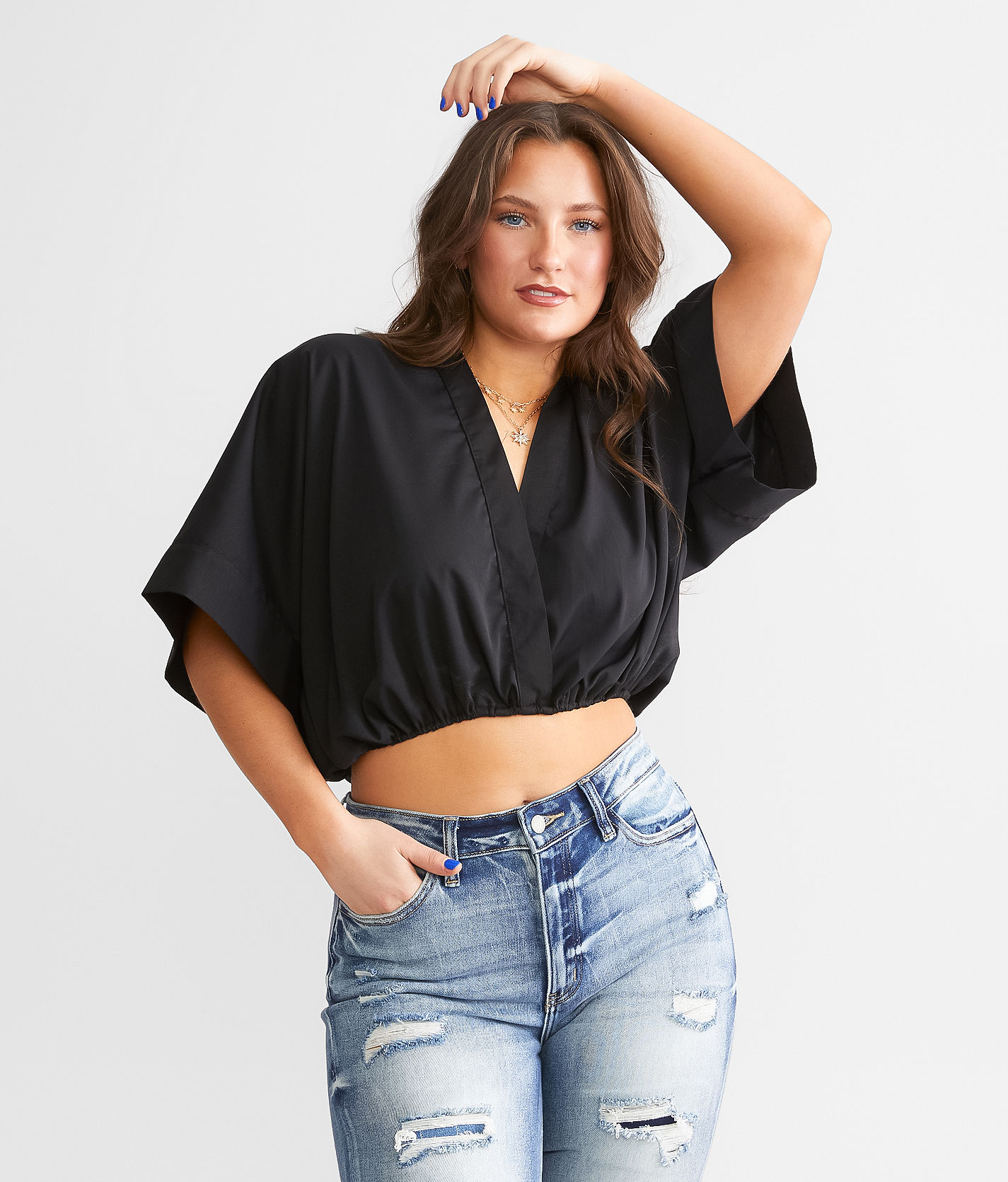 Hyfve Pretty Please Surplice Cropped Top - Women's Shirts/Blouses in Black