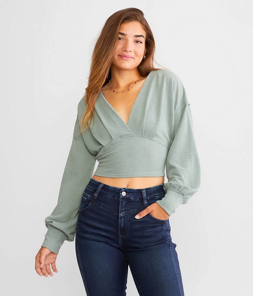 Hyfve Textured Surplice Cropped Top front view