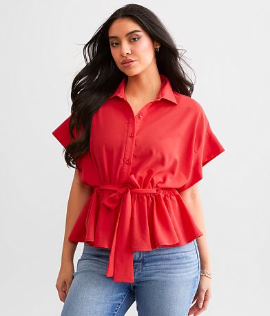 Hyfve Front Tie Peplum Blouse front view