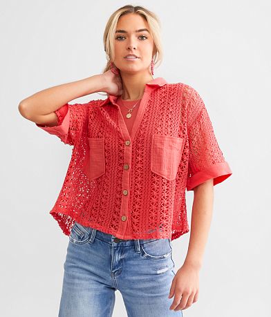 Hyfve Boxy Crochet Cropped Blouse front view