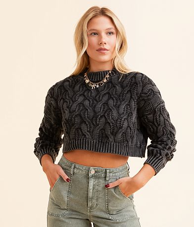 Hyfve Cropped Cable Knit Sweater front view