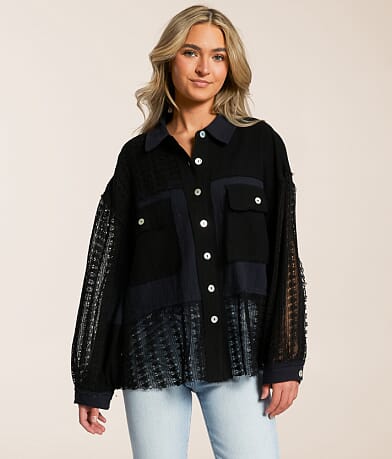 Hyfve Pieced Crochet Shirt front view
