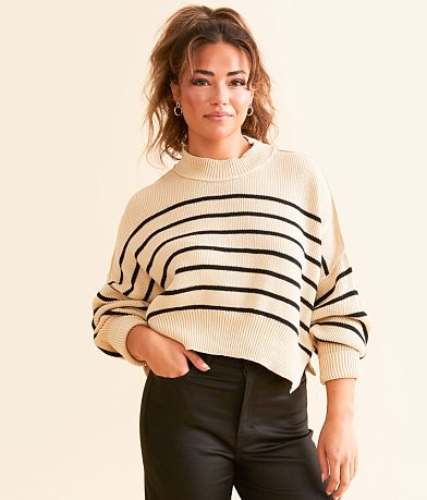 Hyfve Cropped Knit Striped Sweater front view
