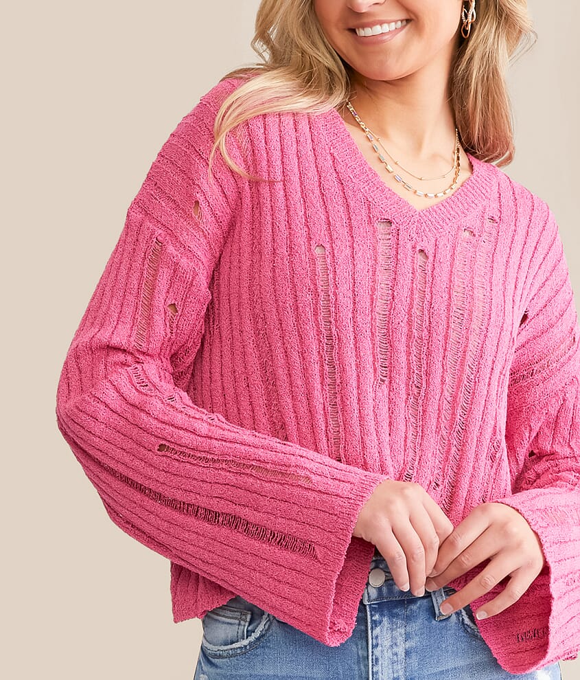 Destructed Boxy Cropped Sweater