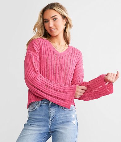 Willow & Root Destructed Boxy Cropped Sweater front view