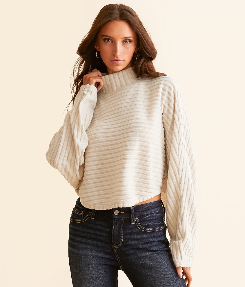 Hyfve Ribbed Mock Neck Cropped Top front view