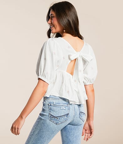 Hyfve Floral Embroidered Gauze Top front view