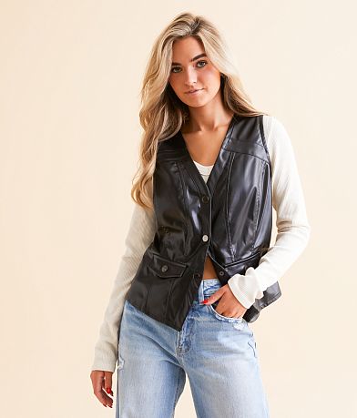 Willow &amp; Root Faux Leather Vest full left side view